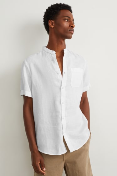 Hombre - Camisa de lino - regular fit - cuello mao - blanco