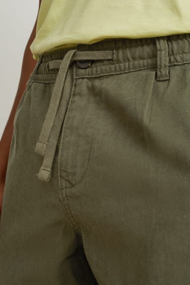 Pánské - Kalhoty chino - tapered fit - lněná směs - tmavozelená