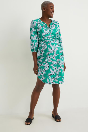 Dámské - Kojící halenkové šaty - se vzorem - zelená