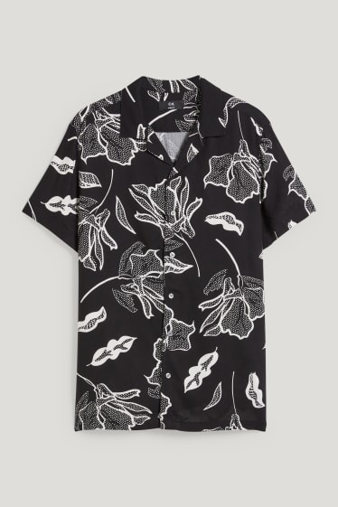 Pánské - Košile - slim fit - klopový límec - černá