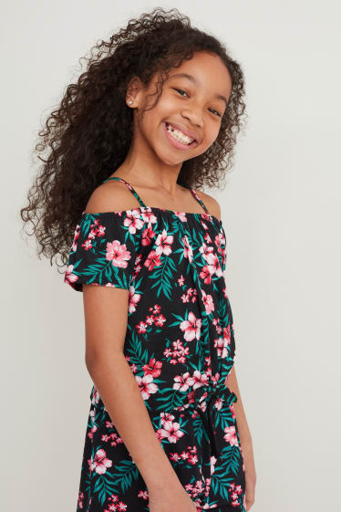 Kids Girls - Set van 3 - T-shirt met knoop in de stof - zwart