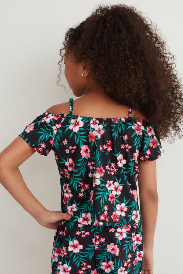 Kids Girls - Set van 3 - T-shirt met knoop in de stof - zwart