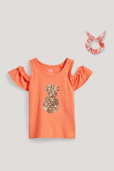 Toddler Girls - Set - Kurzarmshirt und Scrunchie - 2 teilig - orange