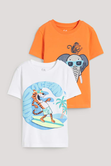 Exclusief online - Set van 2 - T-shirt - donker oranje