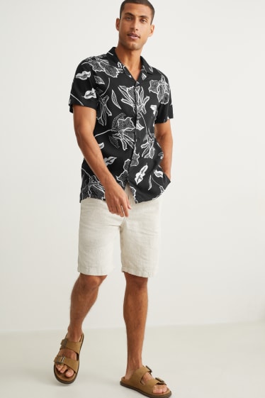 Pánské - Košile - slim fit - klopový límec - černá