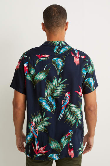 Pánské - Košile - slim fit - klopový límec - tmavomodrá