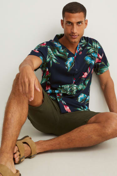 Pánské - Košile - slim fit - klopový límec - tmavomodrá