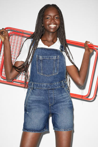 Clockhouse Girls - CLOCKHOUSE - pantaloni scurți-salopetă denim - denim-albastru
