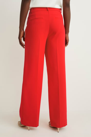 Dámské - Business kalhoty - high waist - wide leg - červená