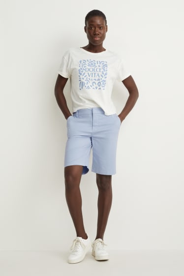 Damen - Basic-Bermudas - Mid Waist - hellblau