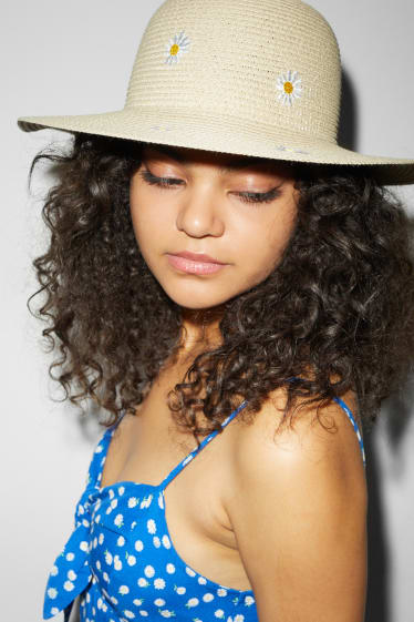 Clockhouse femme - CLOCKHOUSE - chapeau de paille - à fleurs - beige clair