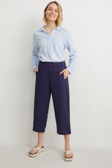 Femmes - Jupe-culotte - mid waist - wide leg - lin mélangé - bleu foncé