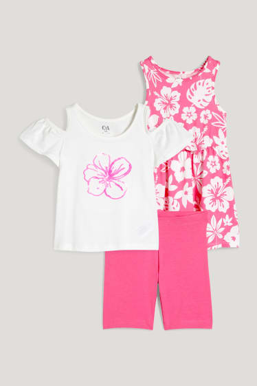 Toddler Girls - Set - T-shirt, jurk en fietsbroek - 3-delig - wit / fuchsiarood