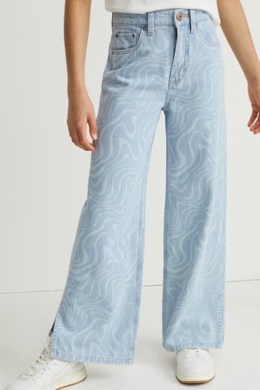 Dívčí - Wide leg jeans - se vzorem - džíny - světle modré