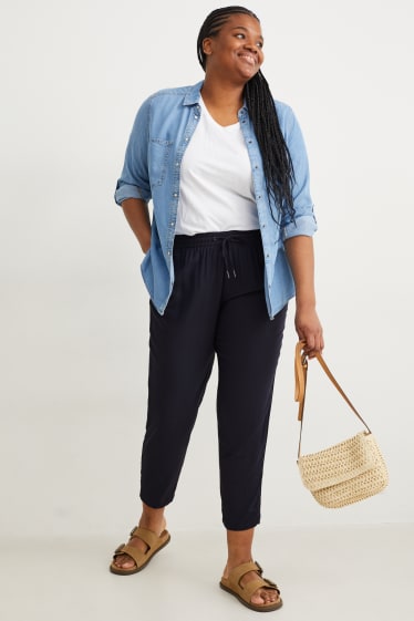 Femmes - Pantalon de toile - mid waist - coupe fuselée - bleu foncé