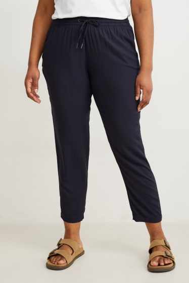 Femmes - Pantalon de toile - mid waist - coupe fuselée - bleu foncé