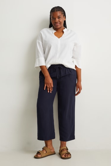 Femmes - Pantalon de toile - mid waist - comfort fit - bleu foncé