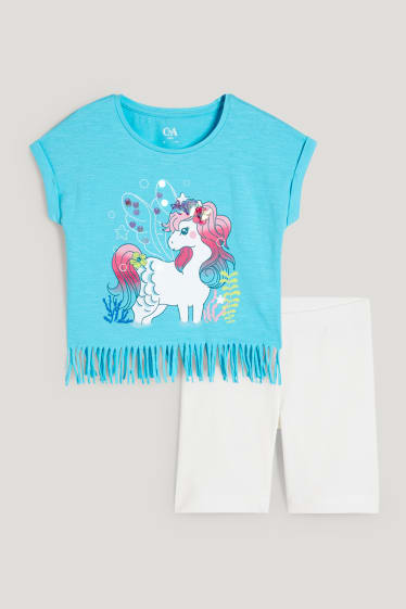 Toddler Girls - Eenhoorn - set - T-shirt en fietsbroek - 2-delig - turquoise