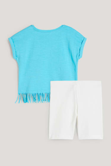 Toddler Girls - Eenhoorn - set - T-shirt en fietsbroek - 2-delig - turquoise