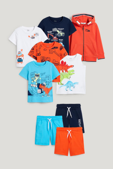 Exclusief online - Set - 4 T-shirts, top, sweatjack en 3 shorts - donkerblauw