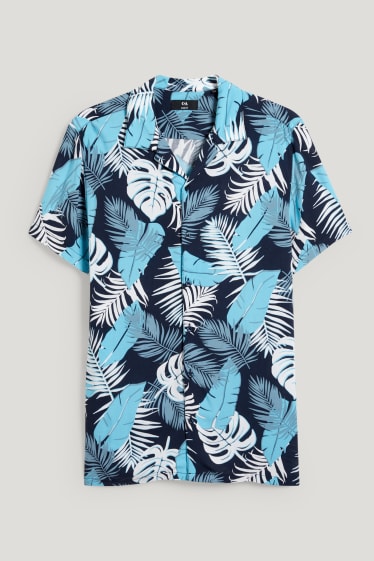 Pánské - Košile - slim fit - klopový límec - tmavomodrá
