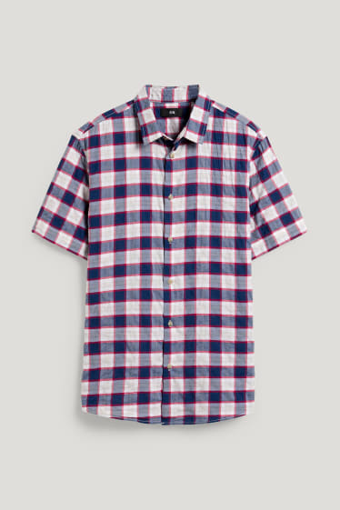 Pánské - Košile - regular fit - kent - kostkovaná - tmavomodrá