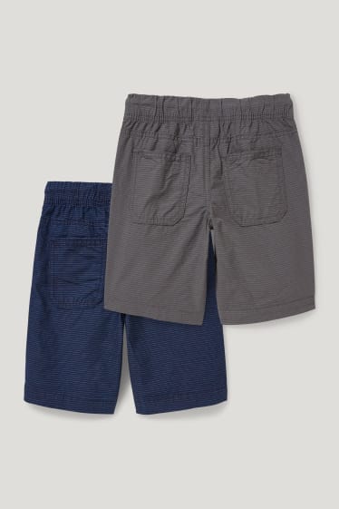 Garçons - Lot de 2 - bermudas - à rayures - bleu  / gris