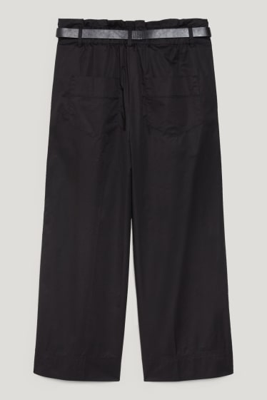 Dámské - Plátěné kalhoty - high waist - wide leg - černá