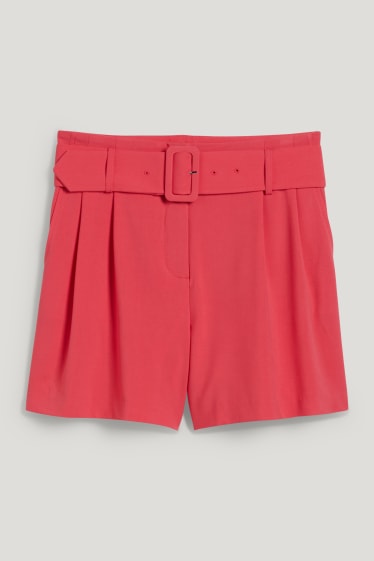 Dames - Korte broek met riem - high waist - fuchsiarood