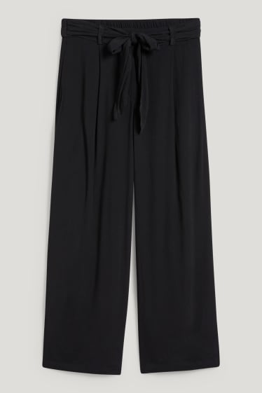 Donna - Pantaloni di stoffa - vita alta - palazzo - nero