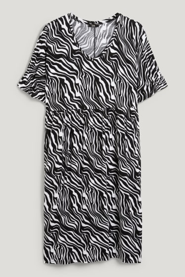 Femmes - Robe avec col en V - à motif - noir / blanc