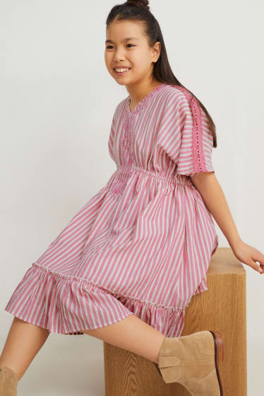 Filles - Robe - à rayures - violet clair