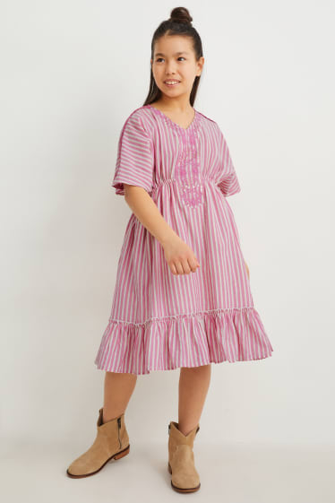 Filles - Robe - à rayures - violet clair