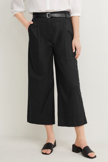 Donna - Pantaloni di stoffa - vita alta - gamba larga - nero