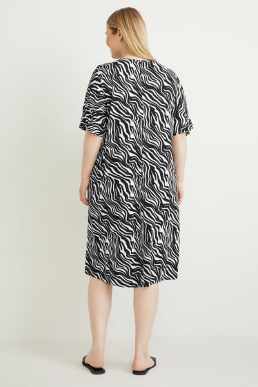Femmes - Robe avec col en V - à motif - noir / blanc
