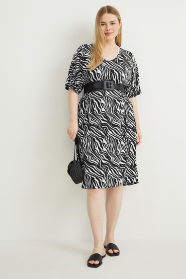 Femmes - Robe avec col en V - à motif - noir / blanc