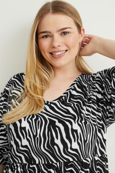 Femmes - Robe avec col en V - à motif - noir / blanc