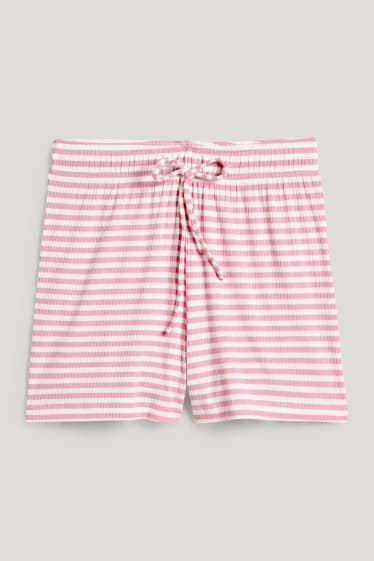Dames - Pyjamashort - met viscose - gestreept - fuchsiarood