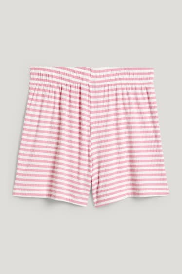 Dames - Pyjamashort - met viscose - gestreept - fuchsiarood