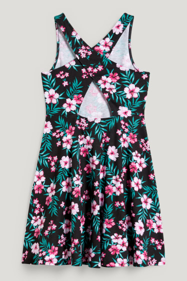 Filles - Robe - à fleurs - noir