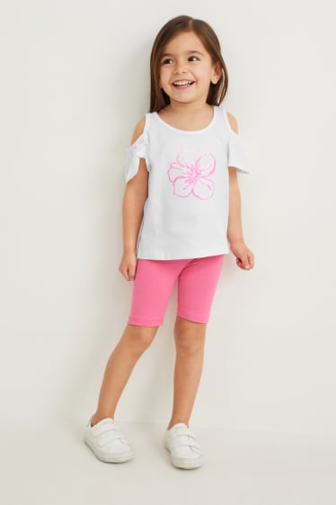 Toddler Girls - Set - T-shirt, jurk en fietsbroek - 3-delig - wit / fuchsiarood