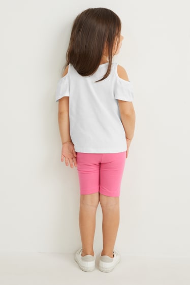 Toddler Girls - Set - T-shirt, jurk en fietsbroek - 3-delig - wit / fuchsiarood