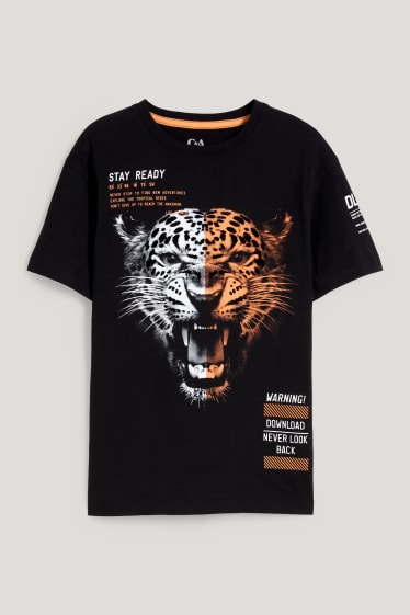 Reverskraag - T-shirt - zwart