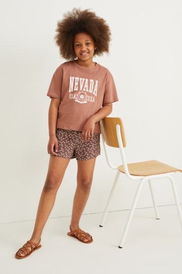 Kids Girls - Shorts - gebloemd - bruin