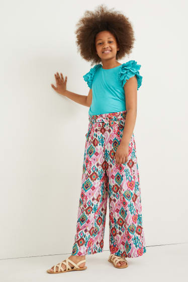 Dívčí - Kalhoty - se vzorem - růžová