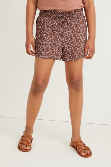 Kids Girls - Shorts - gebloemd - bruin