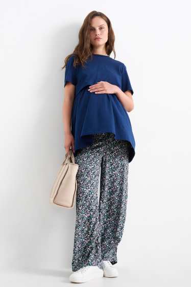 Donna - Pantaloni premaman - palazzo - a fiori - blu scuro
