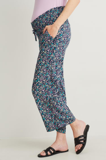 Donna - Pantaloni premaman - palazzo - a fiori - blu scuro