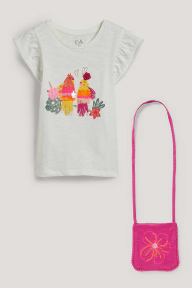 Toddler Girls - Set - Kurzarmshirt und Tasche - 2 teilig - cremeweiß