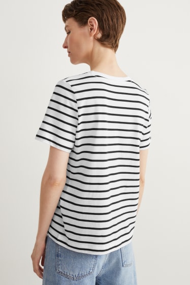 Donna - T-shirt basic - a righe - bianco crema